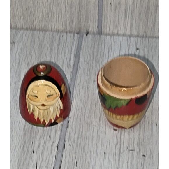 Vtg Handpainted Wooden Sata Claus Christmas Ornament Russian Nesting Doll 3" - Picture 5 of 6